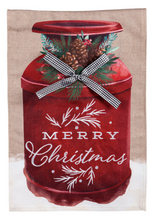 Load image into Gallery viewer, Evergreen Merry Christmas Milk Can Garden Burlap Flag