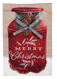 Evergreen Merry Christmas Milk Can Garden Burlap Flag