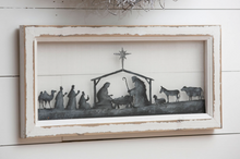 Load image into Gallery viewer, EVERGREEN NATIVITY SCENE HAND PAINTED SCREEN WOOD FRAME WALL DECOR