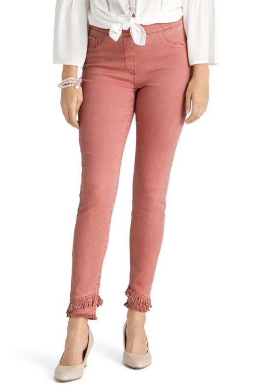 COCO & CARMEN OMG CORAL SKINNY ANKLE SLANT DOUBLE 
FRINGE JEANS