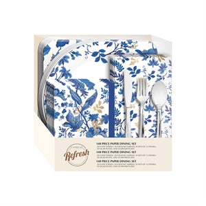 Evergreen Blue Floral Toile Party Set for 10