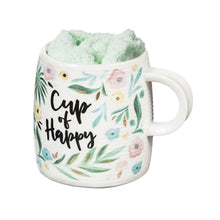 Load image into Gallery viewer, Evergreen Ceramic Cup and Sock Gift set, 12 OZ, Cup of Happy