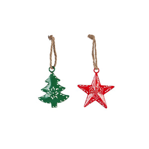 EVERGREEN METAL ORNAMENTS - STAR/TREE