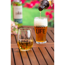 Load image into Gallery viewer, Evergreen Stemless 17 OZ Wine Glass &amp; Beer 16 OZ Cup Gift Set, Happy Wife/Happy Life
