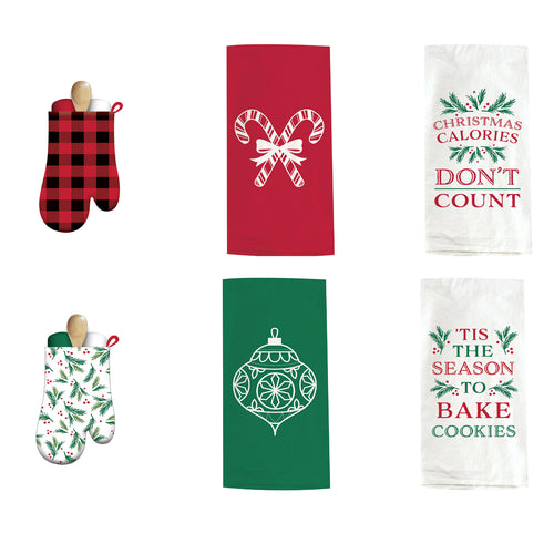 EVERGREEN CHRISTMAS OVEN MIT/TEA TOWEL AND SPOON GIFT SET