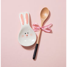 Load image into Gallery viewer, EVERGREEN CERAMIC BUNNY SPOON REST WITH WOODEN SPOON