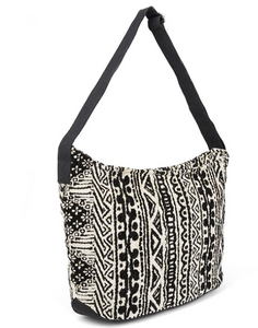 COCO & CARMEN POPPINS TEXTURED HOBO BLACK AND TAN AZTEC BAG