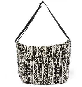 COCO & CARMEN POPPINS TEXTURED HOBO BLACK AND TAN AZTEC BAG