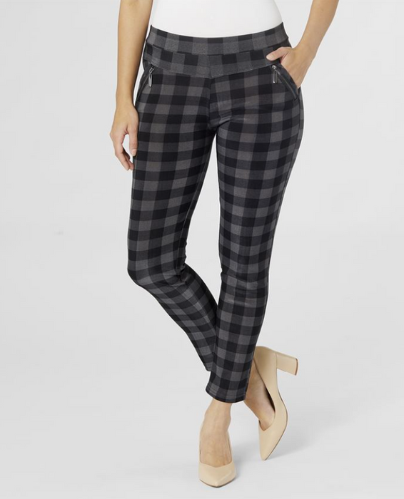 COCO & CARMEN PRINTED JASMINE ZIP POCKET LEGGINGS - GREY/BLACK CHECK