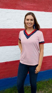 Southern Grace Party in the USA V-Neck Color Block Tee