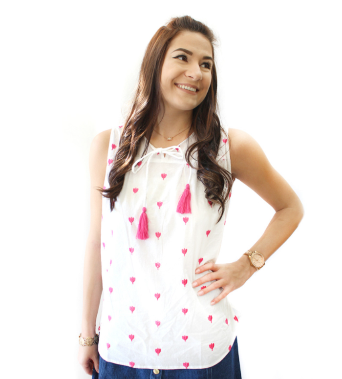 THE ROYAL STANDARD POWELL EMBROIDERED TIE NECK TANK TOP IN PINK