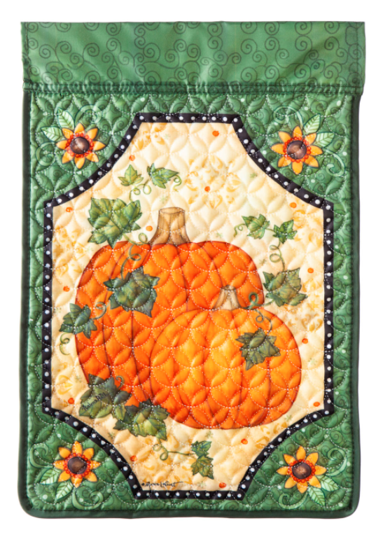 Evergreen Pumpkin Duo Quilted Garden Flag