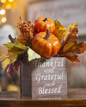 Load image into Gallery viewer, Evergreen Pumpkin and Berry Artificial with Sentiments Table Décor