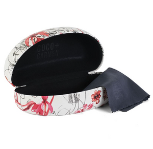 COCO & CARMEN RED FLORAL SUNGLASS CASE WITH CLEANING CLOTH