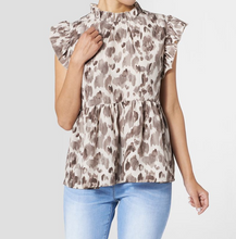 Load image into Gallery viewer, COCO &amp; CARMEN SANDRA CAP SLEEVE RUFFLE TOP IN TAUPE ANIMAL