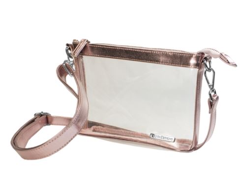 CAPRI DESIGNS CLEAR SMALL CROSSBODY BAG WITH ROSE GOLD AND SILVER ACCENTS