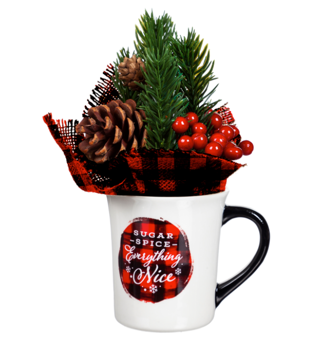 EVERGREEN SUGAR & SPICE AND EVERYTHING NICE - 8 OZ COFFEE CUP AND ARTIFICIAL GIFT SET