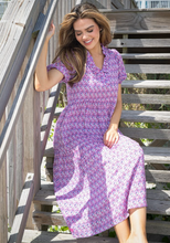 Load image into Gallery viewer, SIMPLY SOUTHERN COLLECTION RUFFLE NECK MAXI DRESS - PURPLE PAISLEY