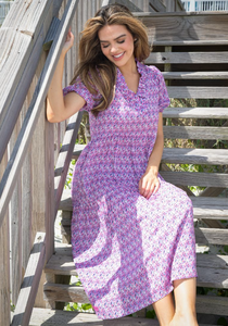 SIMPLY SOUTHERN COLLECTION RUFFLE NECK MAXI DRESS - PURPLE PAISLEY