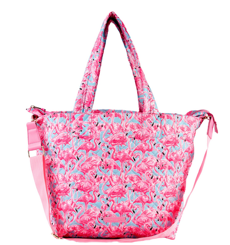 SIMPLY SOUTHERN COLLECTION QUILTED TOTE BAG - FLAMINGO