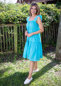 SIMPLY SOUTHERN COLLECTION DROP WAIST DRESS IN AQUA