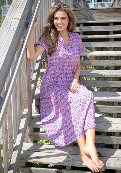 SIMPLY SOUTHERN COLLECTION RUFFLE NECK MAXI DRESS - PURPLE PAISLEY
