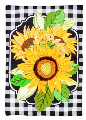 Evergreen Sunflowers and Checks Garden Linen Flag