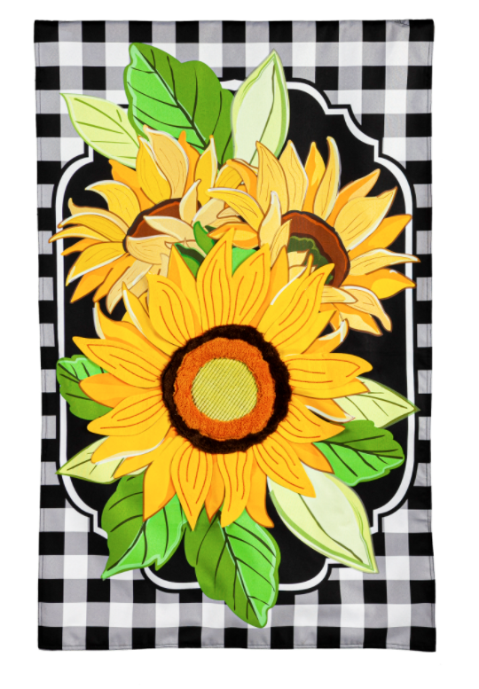 Evergreen Sunflowers and Checks House Linen Flag