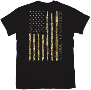 STRAIGHT UP SOUTHERN USA CAMO FLAG SHORT SLEEVE T-SHIRT