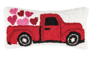 C & F HOME VALENTINE'S DAY 6" X 12" HEART TRUCK HOOKED THROW PILLOW