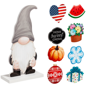 Evergreen Wood Gnome Table Décor with 8 Interchangeable Icons