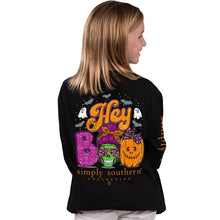 Load image into Gallery viewer, SIMPLY SOUTHERN COLLECTION 2022 YOUTH &quot;HEY BOO&quot; LONG SLEEVE T-SHIRT