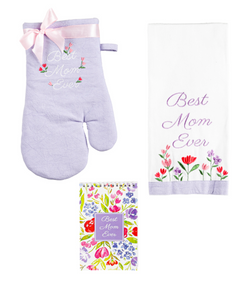 Evergreen Oven Mitt, Tea Towel and Notebook "Best Mom Ever"