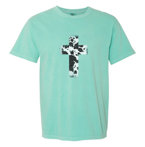 SOUTHERN FRIED COTTON BIG CROSS COW SHORT SLEEVE T-SHIRT IN SEA GREEN