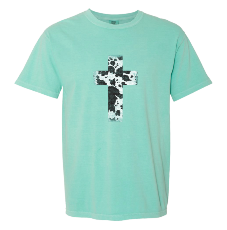 SOUTHERN FRIED COTTON BIG CROSS COW SHORT SLEEVE T-SHIRT IN SEA GREEN