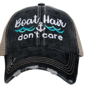 KATYDID BOAT HAIR MINT WAVES ON BLACK/ TAN TRUCKER HAT