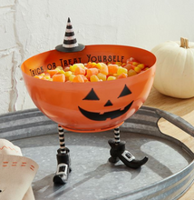 Load image into Gallery viewer, Mud Pie Tin Pedestal Pumpkin Candy Bowl