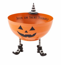 Load image into Gallery viewer, Mud Pie Tin Pedestal Pumpkin Candy Bowl