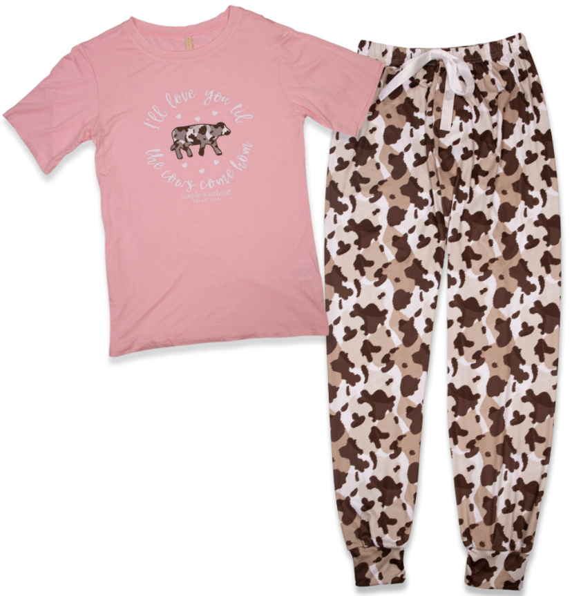SIMPLY SOUTHERN COLLECTION COW YOUTH PJ T-SHIRT SET