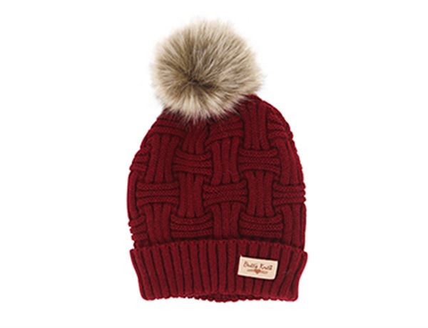 Brits Knits Burgundy Hat with Natural Pom
