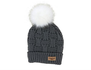 Brits Knits Gray Hat with White Pom