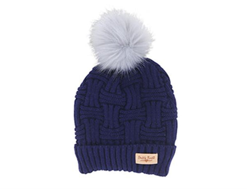 Brits Knits Navy Hat with Gray Pom
