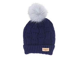 Brits Knits Navy Hat with Gray Pom