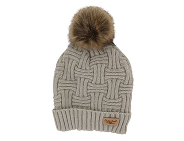 Brits Knits Beige Hat with Natural Pom