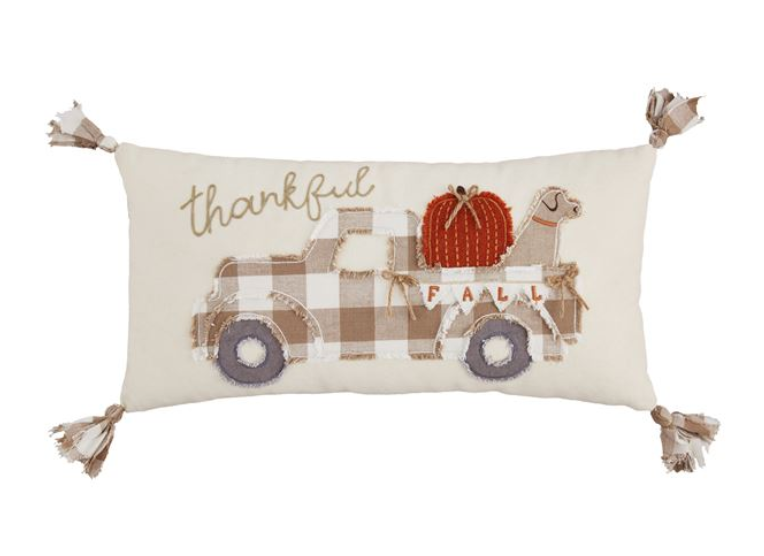 Mud Pie Thankful Fall Truck Pillow With Pumpkin And Dog