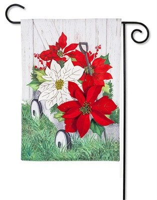 Evergreen Galvanized Wagon with Poinsettias Garden Flag