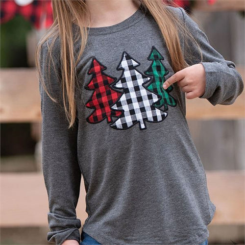 Southern Grace Youth The Festive Forest Tree Patches Long Sleeve Shirt