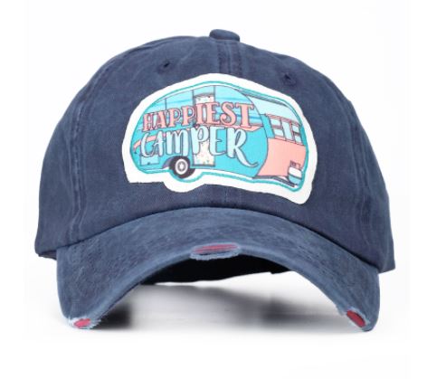 Southern Grace Happiest Camper on Navy Distressed Hat