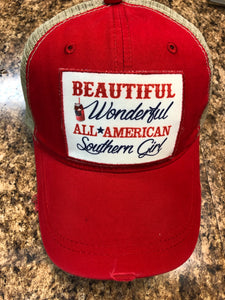 Southern Grace Beautiful, Wonderful All-American Southern Girl Red with Beige Mesh Hat