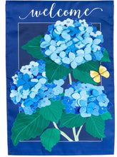 Load image into Gallery viewer, Evergreen Hydrangea Blossoms Applique Garden Flag